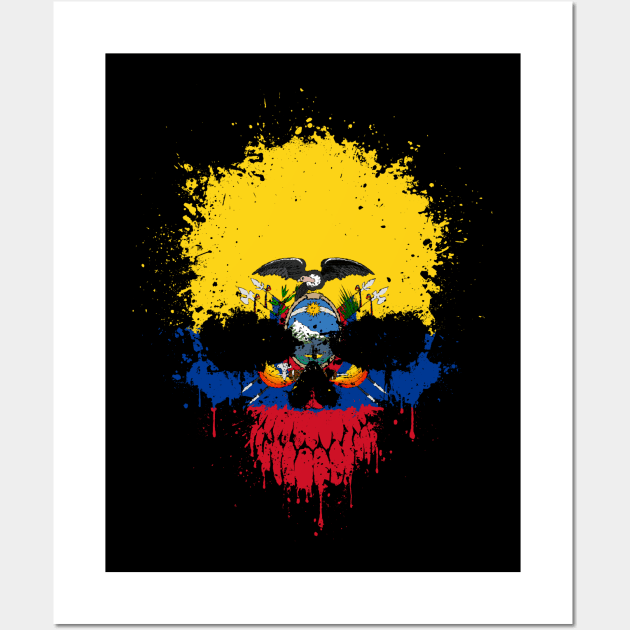 Chaotic Ecuadorian Flag Splatter Skull Wall Art by jeffbartels